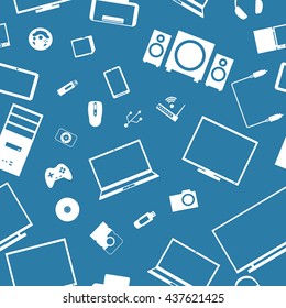 Seamless background from a set of digital devices and computer accesories, vector illustration.