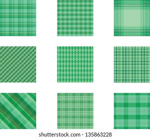 Seamless background set of green plaid pattern, vector illustration
