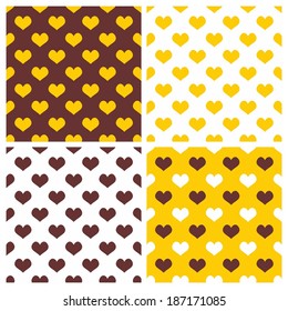 Seamless background set with hearts. Full of love pattern for valentines desktop wallpaper or website design in white, brown and pastel sunny yellow color