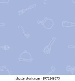 Seamless background. Set of kitchen accessories in doodle style, isolated