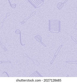 Seamless background. Set of kitchen accessories in doodle style isolated on grunge background