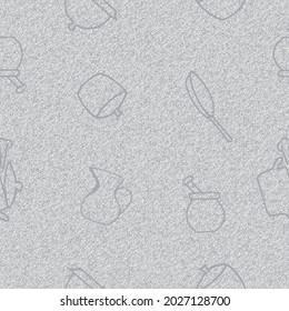 Seamless background. Set of kitchen accessories in doodle style isolated on grunge background