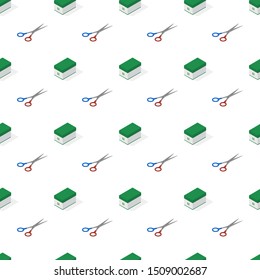 Seamless background from a set of office and school accessories, vector illustration.