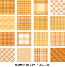 Seamless background set of orange plaid pattern, vector illustration