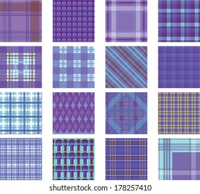 Seamless background set of purple plaid pattern, vector illustration 