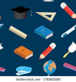 Seamless background. Set of school equipment icons. Vector illustration
