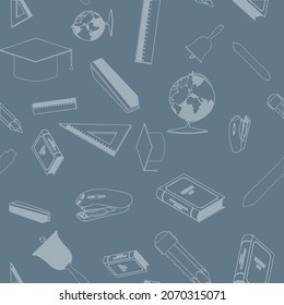 Seamless background. Set of school equipment icons. Vector illustration