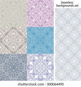 Seamless background set. Vintage geometric textures. Lace pattern. Decorative background for card, web design and etc. 