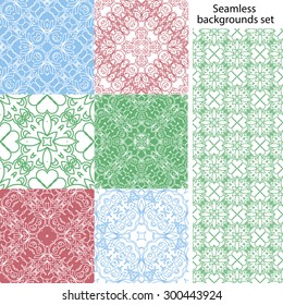 Seamless background set. Vintage geometric textures. Lace pattern. Decorative background for card, web design and etc. 