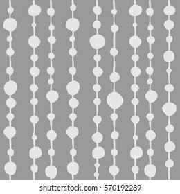 Seamless background with shabby hand drawn beads. String with balls. Vector illustration. Grey. 