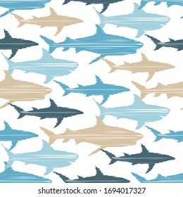 Seamless background with sharks. Predator in the sea. Vector illustration for web design or print.