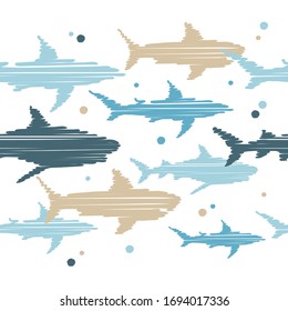 Seamless background with sharks. Predator in the sea. Vector illustration for web design or print.