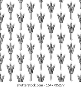 Fondo inoxidable, lágrimas de trigo espian el oído. Icono plano monocromo de ilustración vectorial aislado negro sobre blanco.