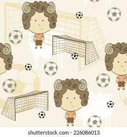 seamless background with sheep and soccer ball.