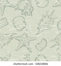 Seamless background with shells. Hand drawn illustration.