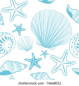 Seamless background with  shells starfish