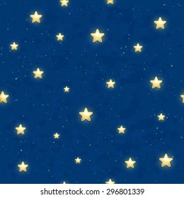 Seamless background with shining golden stars on dark blue sky, illustration