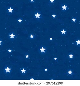 Seamless background with shining stars on blue sky, illustration.
