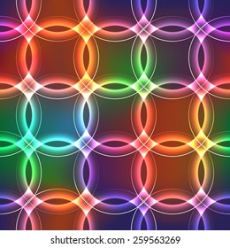 Seamless background with shinning plasma circles with neon effect with bright rainbow colors