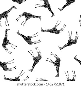 Seamless background with silhoettes of giraffes. Silhouette on the white background. Vector illustration, EPS 10