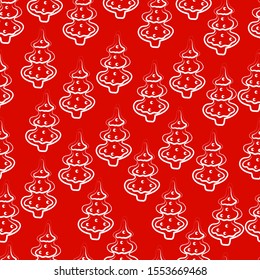 Seamless background with a silhouette of Christmas trees. Pattern with a red background and Christmas trees. Christmas background with linear silhouette of Christmas trees.