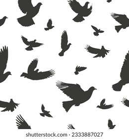 Seamless background silhouette of flying doves. Vector illustration