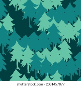Seamless background of silhouettes abstract fir trees forest