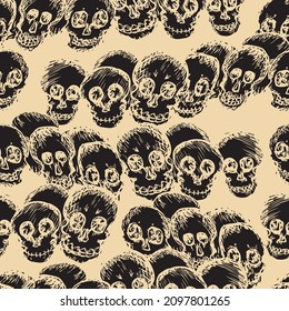 Fondo sin fisuras de las siluetas abstracto de calaveras humanas dibujadas en textura