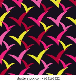 Seamless background with silhouettes of birds against the sky. Flat design. Vector illustration. Textile rapport.
