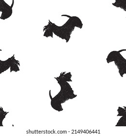 Seamless background from silhouettes black scottish terriers