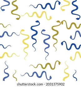 Seamless background of silhouettes blue and yellow decorative snakes
