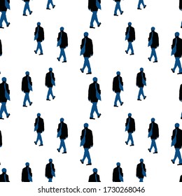 Seamless background of silhouettes casual citizens walking in row