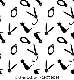 Seamless background with silhouettes of cats.