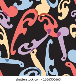 Seamless background of silhouettes colorful sewing templates