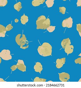 Seamless background of silhouettes fallen autumn leaves of birch tree