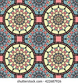 Seamless background with silhouettes of oriental mandalas. Islam, Arabic, Asian motifs. 