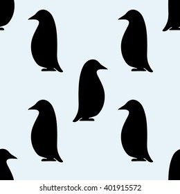 seamless background with silhouettes of penguins, vector illustration 