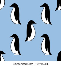 seamless background with silhouettes of penguins, vector illustration 