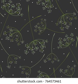 Seamless background with silhouettes of stylized umbel inflorescence