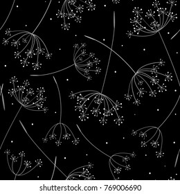 Seamless background with silhouettes of stylized umbel inflorescence