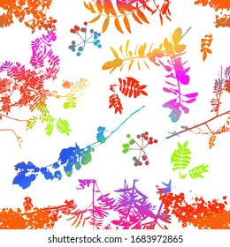 The seamless background is the silhouettes of the trees. Print tree branches. Mixed media. Vector illustration