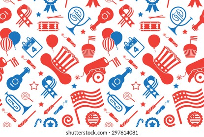 Seamless background with silhouettes of USA Symbols. 