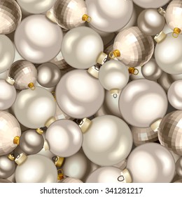 Seamless background with silver Christmas balls. Vector illustration. 