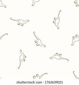 Seamless background simple Apatosaurus dinosaur gender neutral pattern. Whimsical minimal earthy 2 tone color. Kids nursery wallpaper or boho cartoon animal fashion all over print.