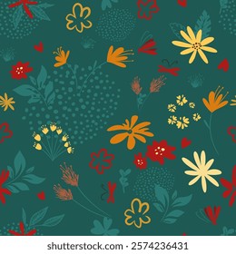 Seamless background of simple beautiful flowers. hand drawing. Not AI, Vector illustration.