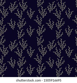 Seamless background. Simple flat floral motif . The contours of Twigs with leaves. Suitable for fabrics, album covers, phone cases. Vector