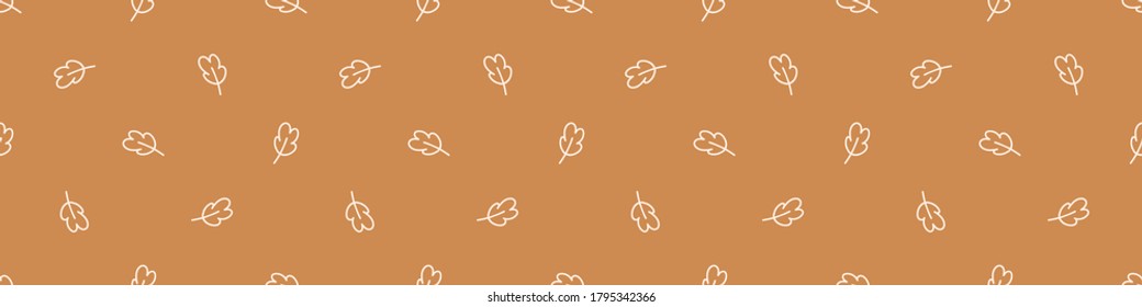 Seamless background simple forest oak leaf gender neutral baby border pattern. Simple whimsical minimal earthy 2 tone color. Kids nursery decor edging fashion ribbon trim.