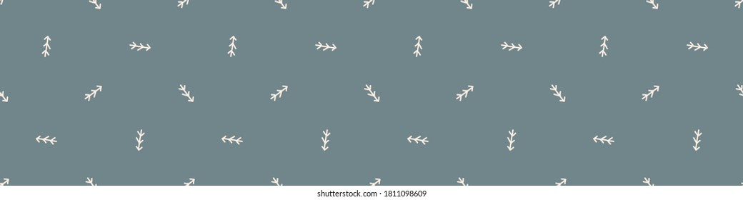 Seamless background simple forest tree gender neutral baby border pattern. Simple whimsical minimal earthy 2 tone color. Kids nursery decor edging fashion ribbon trim.