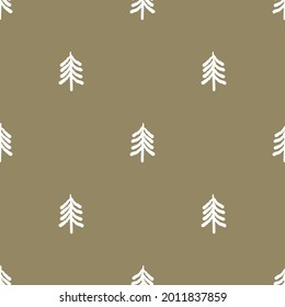 Seamless background simple forest tree gender neutral baby pattern. Whimsical minimal earthy 2 tone color. Kids nursery wallpaper or boho woodland nature fashion all over print.
