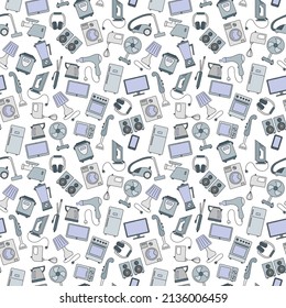 Seamless background with a simple  icons on the topic of household appliances, a colored icons on a light background